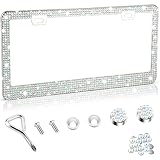 Amiss Bling License Plate Frame for Women, 1Pack Rhinestone Handcrafted Crystal Premium Stainless Steel, Stainless Steel Car Decorative Accessories with Diamond Sparkle Glitter Caps (Colorful)