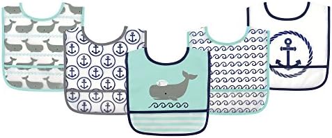 Hudson Baby Unisex Baby Waterproof PEVA Bibs, Whale, One Size