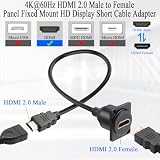 QIANRENON HDMI 2.0 Panel Mount HD Display Short Cable Adapter 4K@60Hz HDMI 2.0 Męski na żeński Przegroda Stałe mocowanie HDTV Kabel przedłużający, zamontowany panel XLR/D-Sub Panel Dashboard, 30 cm
