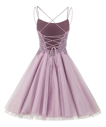 Stylefun Sparkly Tulle Homecoming Dress Short for Teens Lace Beaded Cocktail Dress for Juniors CYM0842