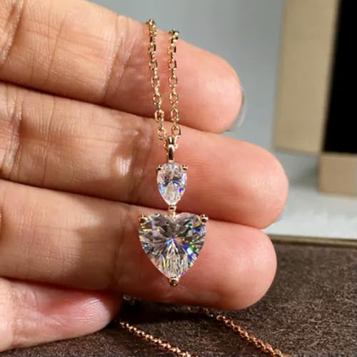 Pendentif coeur pour femme en or rose 14K et collier ras de cou brillant