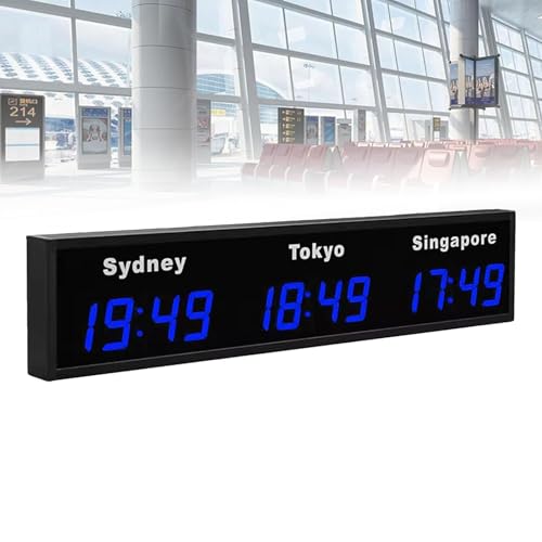 Horloge murale numérique avec affichage de plusieurs fuseaux horaires, horloge mondiale LED pour le suivi de l'heure mondiale, idéale pour les bureaux et les maisons