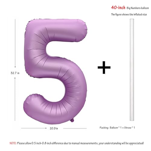Image of 40 In Matte Lavender Purple Birthday Number 5 Helium Foil Mylar Balloon | Helium Foil Mylar, Suitable Boys' And Girls', 5st 15th Birthday Parties, Anniversary Celebration, five Balloon Purple paryt