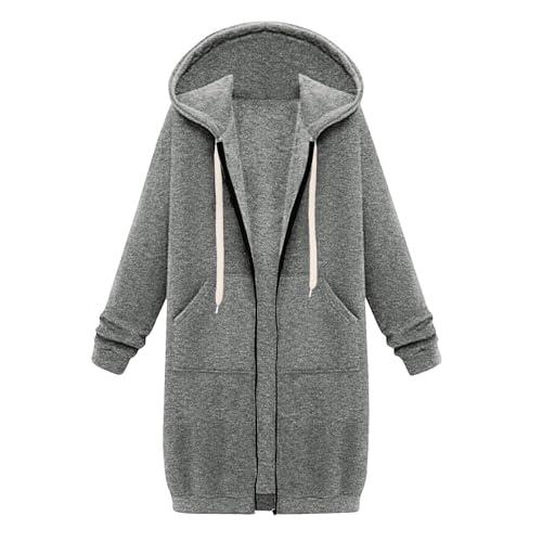 Long Zip Up Jackets for Women Trendy Casual Loose Fit Oversized Hoodie Plain Tunic Sweat Shirts Comfort Trench Coat2