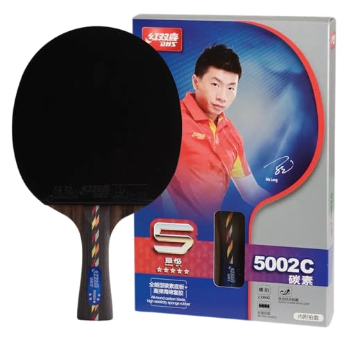DHS Sports 5 Star Carbon Table Tennis Racket R5002C - Shakehand, ITTF Approved Paddle, Advanced Skills Advancement, 5+2C Carbon, Hurricane 3 Rubbers