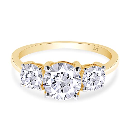 3-Stone 1.6 Carats VVS1 Clarity Brilliant Round Cut Lab Created Moissanite Diamond 18K Gold Plated 925 Sterling Silver Promise Ring for Women3
