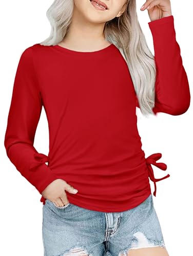 Image of Arshiner Girls Long Sleeve Shirts Ruched Knot Side Tunic Blouse Tee Tops