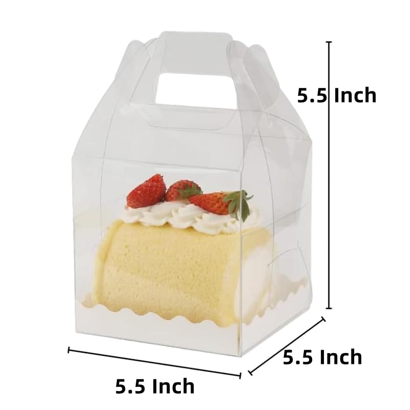 XIGUI 10Pcs Clear Cake Boxes,5.5X5.5 Inch Cake Transparent Gift Box Plastic Cupcake Candy Display Boxes Portable Single Cake Containers for Wedding Birthday Parties Baby Shower Favors