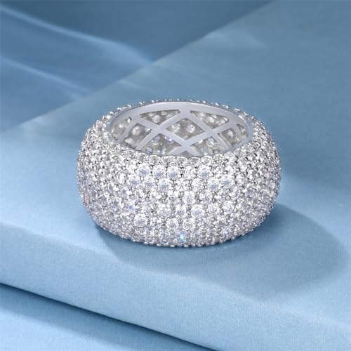 MDFUN 18K White Gold Plated Iced Out Engagement Promise Wedding Eternity Ring for Women Men, Sparkling Cubic Zirconia Rings 12mm Width Size 5-102