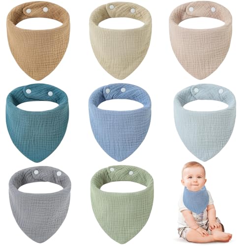 ZQSQD Baberos para Bebé 8 Piezas, Baberos para Bebe Niño, Babero de Muselina para Babas de Bebé, Algodón Puro, Cómodo y...