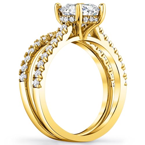 2 Carat Round-Cut Moissanite Under Halo Bridal Set Engagement Wedding Ring 18K Yellow Gold over Silver4