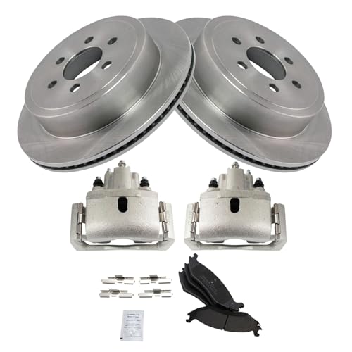 Image of TRQ Rear Brake Pad and Rotor Set Semi Metallic Rotors Calipers Compatible with 2003 Dodge Durango