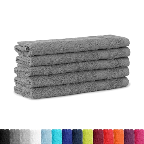 BaSaTex 5er Pack Frottee Gästetücher Set 30x50 - Gästehandtuch aus 100% Baumwolle Made in Green - Farbe: Anthrazit