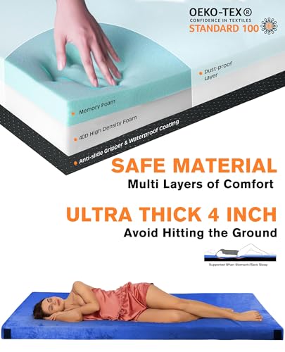 Image of Extra Thick GAIALOOP 4 INCH Memory Foam Camping Mattress, Roll Up Floor Sleeping Mat Camp Cot Mattress Pad Travel Camping Couch Bed for Guest Adults Side Sleepers