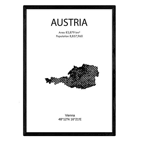 Nacnic Affiche de l'Autriche. Feuilles de pays et continents. format A3
