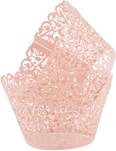 KOSTOO Lot de 50 caissettes à cupcakes en dentelle découpées au laser pour décoration de mariage/fête d'anniversaire (rose)