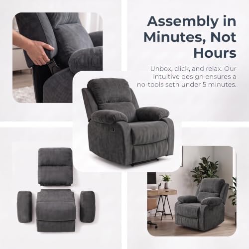 Image of Manual Single Lounge Recliner Chair with Adjustable Backrest, Gray | Manual Chenille Recliner Chair, Adjustable Backrest, Stable Heavy‑Duty Build,Comfortable Chenille Fabric