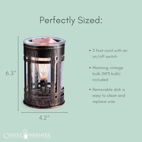 Candle Warmers Etc. Vintage Bulb Illumination Fragrance Warmer- Light-Up Warmer For Warming Scented Candle Wax Melts and Tarts To Freshen Room, Brown Mission