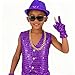 Kids Dance Hip Hop Jazz Costume Boys Sequin Vest Hat Sunglasses Set for Dance Party 11-12 Years Purple