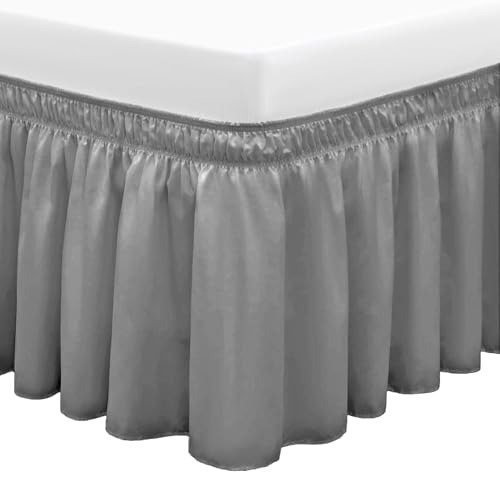 Jupe de Lit à Volants Élastique - Cache Sommier Style Enveloppant - Hauteur 38/45cm - pour Matelas 140x190/180x200/90x200 - Installation Facile(Gris...