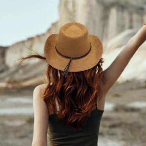 Image of LIDHAY Cowboy Hat for Women and Men Felt Wide Brim Suede Cowboy Cowgirl Hats Felt Cattleman Western Hats