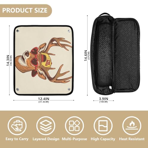 Hair Tool Travel Bag with Heat Resistant Mat Portable Travel Carrying Case for Curling Iron Straightener Flat Hair Dryer,Deer Head Retro Portable Organizer miniatura 4