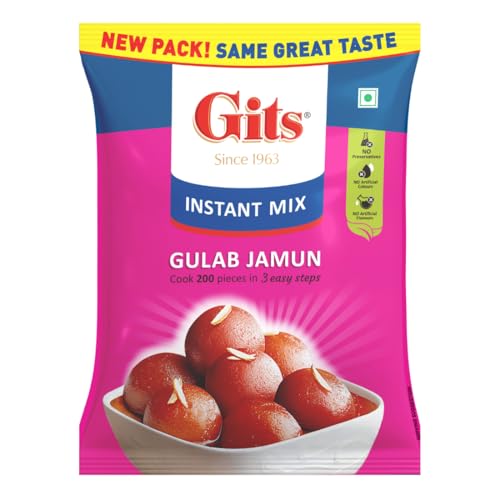 Image of Gits Instant Gulab Jamun Dessert Mix, Makes 200 per Pack, Pure Veg, Delicious Indian Dessert and Mithai, 1Kg (Pack of 6)
