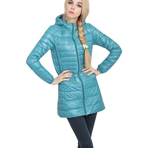 Creator2018 Damen Schlank Daunenjacke Mit Kapuzen Elegante Winter Mantel Einfarbig Kapuzenmantel Charmant warm Winter Jacke Blau S Cover
