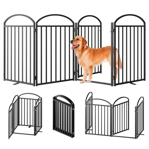 SNUOWU 4 Panles Full Matel Freestanding Dog Gates with Door, 96