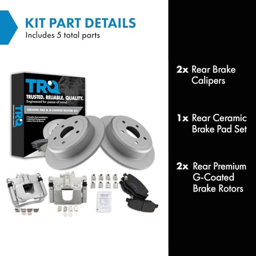 Image of TRQ Rear Brake Pad and Rotor Set Ceramic G Coated Rotors Calipers