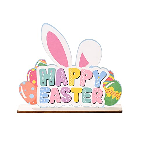 TOWARDSNAN Decoración de mesa de madera con texto 'Happy Easter', letreros con huevos para decoración de casa de campo, decoración de Pascua para el hogar