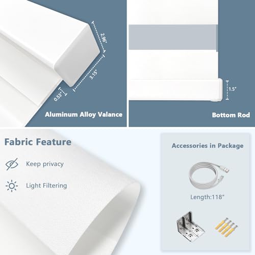 Image of Motorized Zebra Blinds Custom Size Smart Dual Layer Shades for Windows with Remote | Assembled in USA | Electric Day and Night Privacy Light Filtering Rechargeable Quiet Motor Window Shades