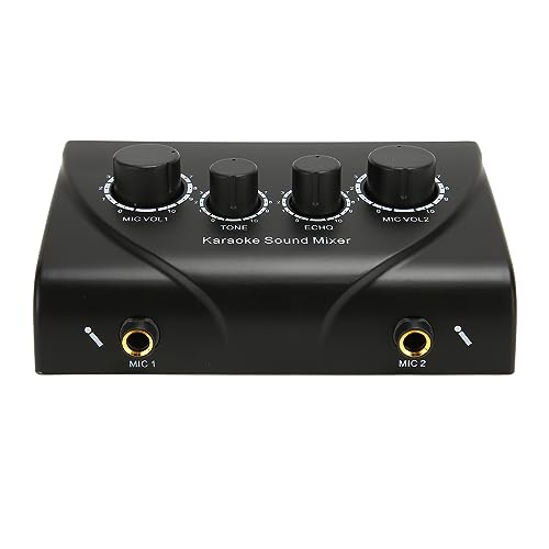 Fockety Table de mixage karaoké, Table de mixage Audio avec 2 entrées Micro, contrôle du Volume de la Musique, préamplificateur pour 2 Microphones Table de mixage karaoké (Prise UE)
