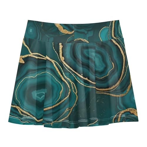 Joisal Colored Athletic Shorts for Girls Skorts Toddlers Tennis Skirts School Deep Teal Marbled Textures Gold 4t2