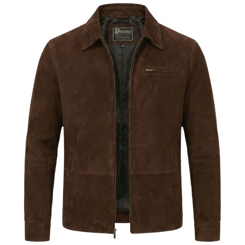 Image of Men's Suede Shirt Zipper Jacket Full Zip Casual Vintage Jackets Suede Leather Jackets for Mens