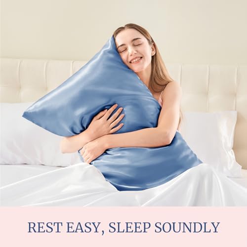 BEDELITE Satin Pillowcase for Hair and Skin, Super Soft and Cooling Similar to Silk Pillow Cases 2 Pack with Envelope Closure, Gift for Women Men(20"x26" Standard Size, Airy Blue)