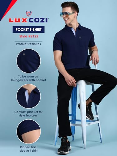 Image of Lux Cozi Men Cotton Regular Fit Polo Neck Half Sleeve Solid Casual T-Shirt with Chest Pocket | Pack of 2 |
