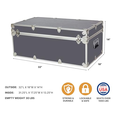 Image of Rhino Trunk & Case Large Essential Trunk With Wheels 32 inchx18 inchx14 inch, 1000+ lbs Capacity - Many Colors. Strong, USA Made Summer Camp Footlocker, and Secure College Dorm Storage Chest