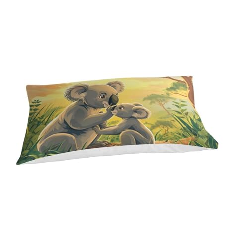Housse couette koala microfibre douce avec fermeture éclair lit simple
