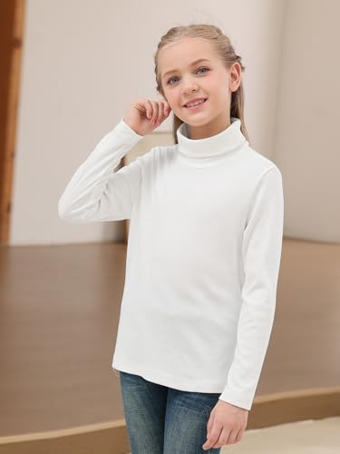 GORLYA 2 Pack Girls Turtleneck Long Sleeve Basic T-Shirt Mock Neck Soft Knit Slim Fitted Tee Tops Multipacks for 8-16Y3