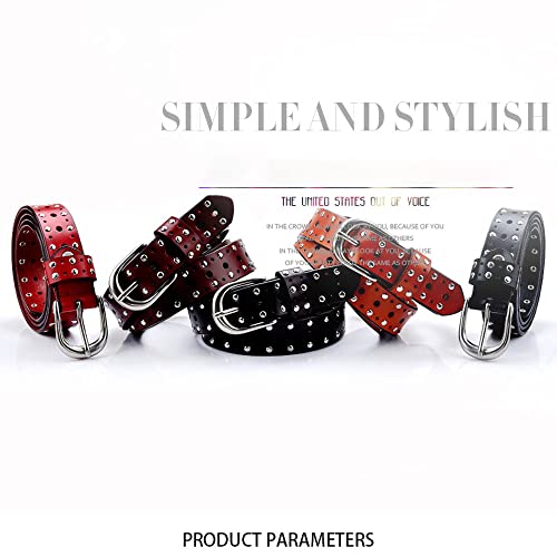 YOU&M Cow Leather Vintage Waist Belt Infinite-Hole Pin-Buckle Punk Rivet/Studded for Unisex Jeans Pants2