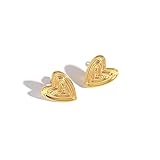 ADAJURI - Aretes de corazón texturizados para mujer, chapados en oro de 18 quilates, aretes de cobre con forma de corazón, aretes de oro con forma de corazón, accesorios elegantes, 1,5 x 1,5 cm, cobre
