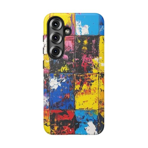 Coque mate rigide pour Samsung S25 au design artistique jaune et coloré