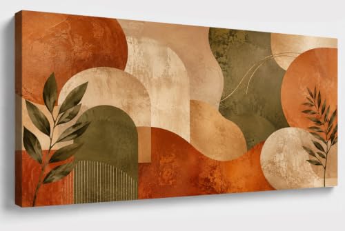 BGGJJ Terracotta Olive Botanical Arches Framed Wall Art, Warm Earth Tone Abstract Canvas, Botanical Horizontal Decor for Dining Room Kitchen Living Room 40x20 Inch, for Bedroom Wall Decor Above Bed