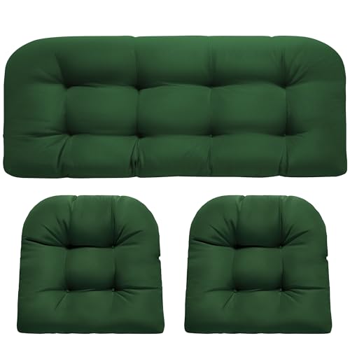 DANGHOOGY Wicker Chair Cushions, Waterproof 3Pcs Outdoor Cushion Set Green by DANGHOOGY - Used condition - US$51.35