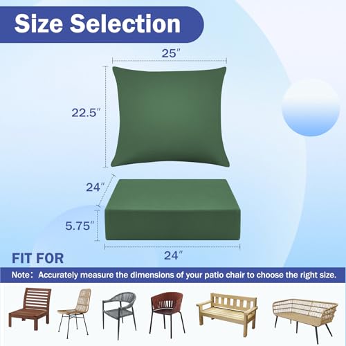 Image of Outdoor Chair Cushions, 24 x 24 Inch Outdoor Cushion for Patio Furniture, Patio Chair Cushion, Waterproof & Fade Resistant Deep Patio Furniture Cushion Set with Handle and Ties, ForestGreen (Set of 4)