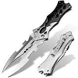 LFHC Double Blade Pocket Knife - 8.5' Cool Dual Blade Folding Knife with Pocket Clip, Liner Lock and Aluminum Handle, Unique Knives, Gifts for Men