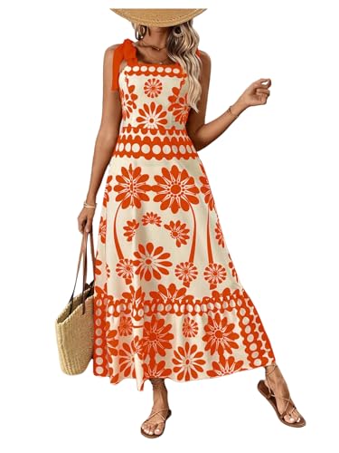 Image of Floerns Women's Vintage Sleeveless Tie Shoulder Sundress Floral Print Cami Maxi Dress