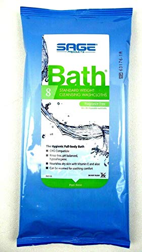 Sage Bath 7989 8-Pack Cleansing Washcloths Fragrance & Rinse Free Standard Weight