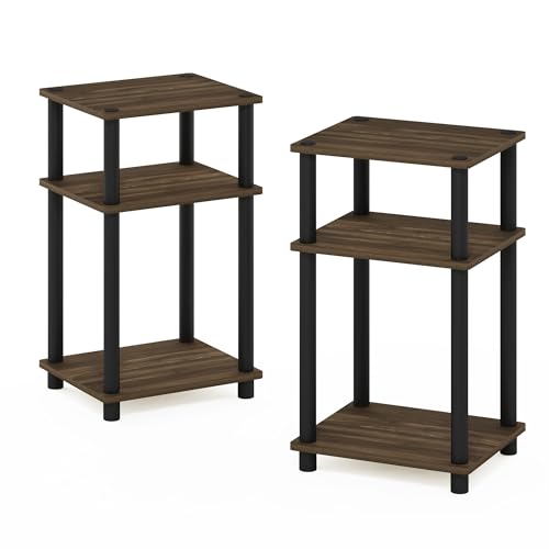 Image of Furinno JUST Night Stand Set of 2, 3-Tier Turn-N-Tube Nightstand, Toolless Bedside Tables, End Table, Side Table with Open Storage for Bedroom, Closet, Dorm, Bathroom, Columbia Walnut
